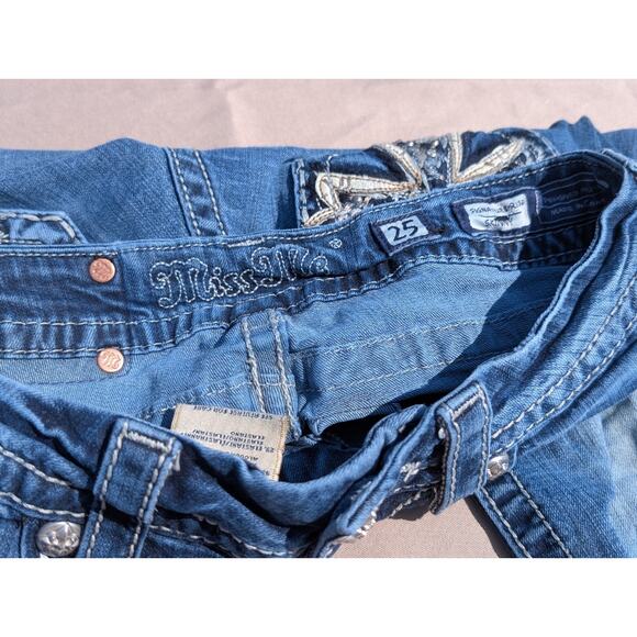 Miss Me Jeans Bling Cross Signature Skinny Size 25 Diamond Chrome Y2K JE8078SL - Picture 3 of 11